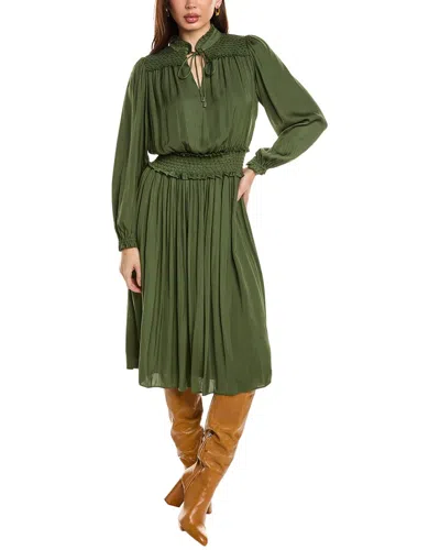 T Tahari Women's Tie Neck Cinched Waist Midi Dress In Green
