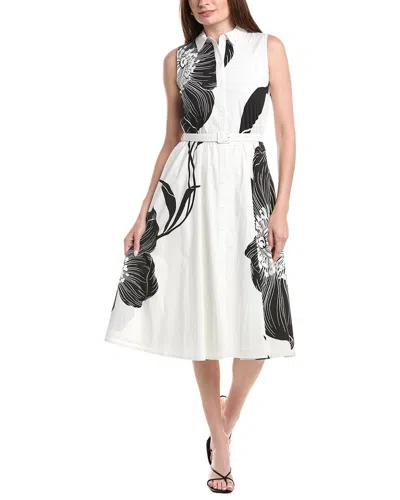 T Tahari Split Neck Fit & Flare Dress In White