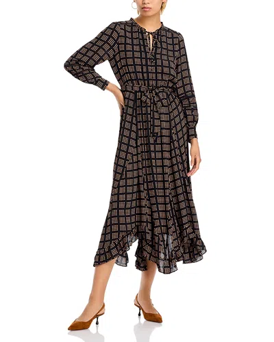 T Tahari Split Neck Midi Dress In Multi