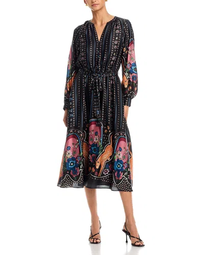 T Tahari Split Neck Midi Dress In Multi