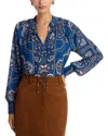 T Tahari Split Neck Paisley Print Top In Blue