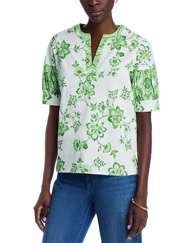 T Tahari Split Neck Printed Blouse In Green