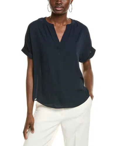 T Tahari Split Neck Rolled Cuff Blouse In Blue