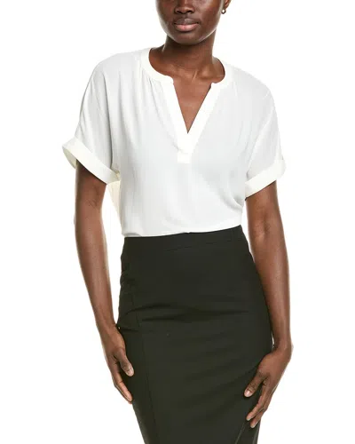 T TAHARI SPLIT NECK ROLLED CUFF BLOUSE