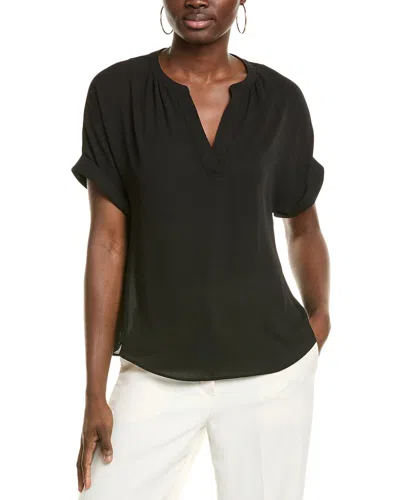 T Tahari Split Neck Rolled Cuff Blouse