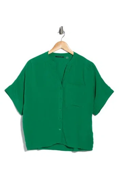 T Tahari Split Neck Shirt In Green
