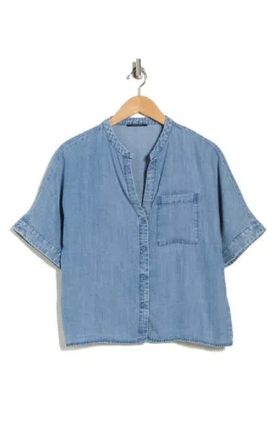 T Tahari Split Neck Shirt In Blue