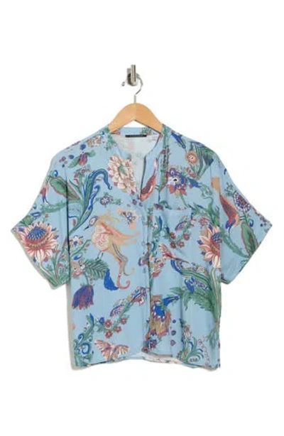 T Tahari Split Neck Shirt In Blue