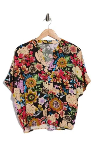 T Tahari Split Neck Shirt In Multi