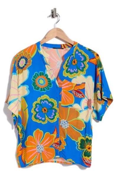 T Tahari Split Neck Shirt In Multi