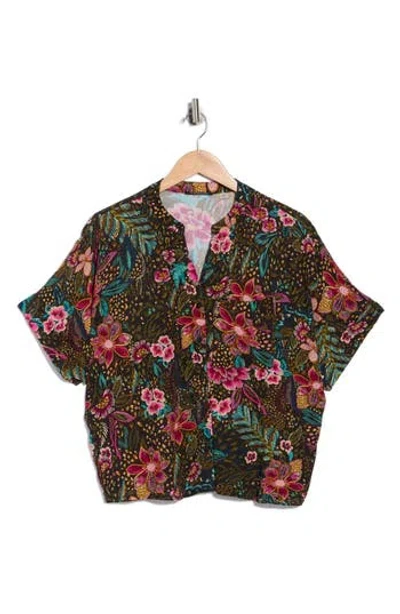 T Tahari Split Neck Shirt In Multi