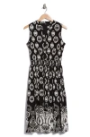 T Tahari Split Neck Sleeveless Midi Dress In Black