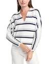 T Tahari Split Neck Striped Sweater In White