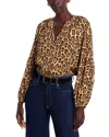 T Tahari Split V Neck Leopard Print Button Down Blouse In Animal Print