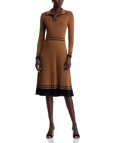 T Tahari Spread Collar Flare Dress - Exclusive In Brown