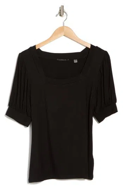 T Tahari Square Neck Banded Top In Black