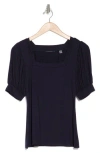 T Tahari Square Neck Banded Top In Deep Navy