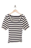T Tahari Square Neck Banded Top In Ivory/navy Stripe