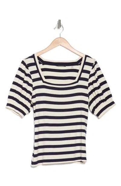 T Tahari Square Neck Banded Top In Ivory/navy Stripe