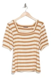 T Tahari Square Neck Banded Top In Ivory/toffee Stripe