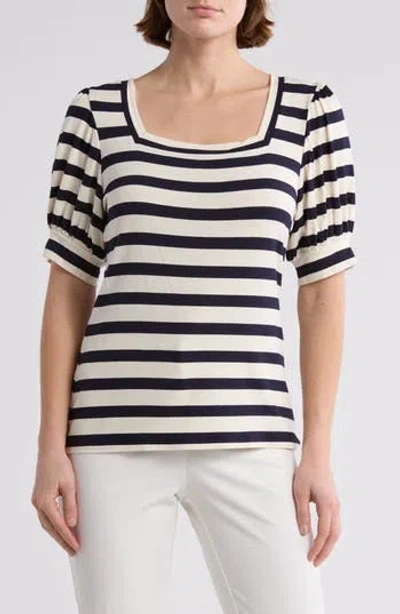 T Tahari Square Neck Banded Top In Black