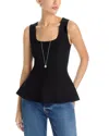 T Tahari Square Neck Peplum Top In Black