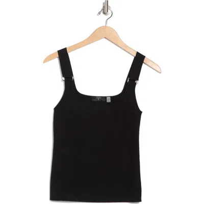 T Tahari Square Neck Rib Sleeveless Sweater In Black