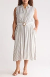 T Tahari Stripe Belted Maxi Shirtdress In Gray