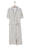 T Tahari Stripe Belted Shirtdress In Olive/ White Stripe