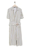 T Tahari Stripe Belted Shirtdress In Olive/white Stripe