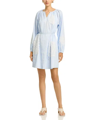 T Tahari Stripe Crochet Applique Mini Dress In Blue