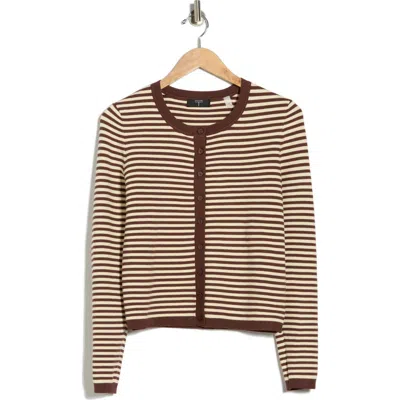 T Tahari Stripe Crop Cardigan In Brown