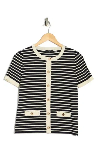 T Tahari Stripe Short Sleeve Crop Cardigan In Multi