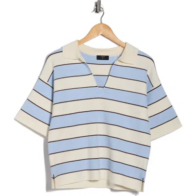 T Tahari Stripe Short Sleeve Polo Sweater In Multi