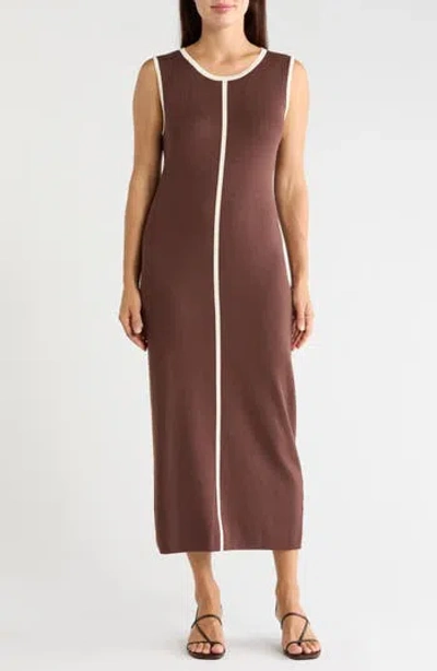 T Tahari Stripe Sleeveless Midi Sweater Dress In Brown