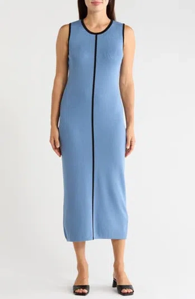 T Tahari Stripe Sleeveless Midi Sweater Dress In Blue
