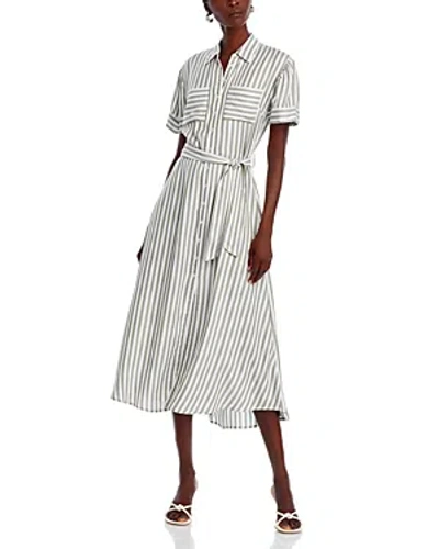 T Tahari Striped Belted Shirtdress In Moss And White Stripe