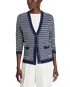T Tahari Striped Cardigan In Evening Navy Ivory