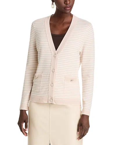 T Tahari Striped Cardigan In Pearl Drop