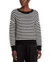 T Tahari Stripe Pointelle Sweater In Black/white