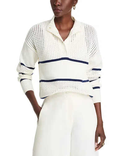 T Tahari Striped Mixed Knit Sweater In White Star