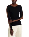 T Tahari Striped Sleeve Sweater In Black