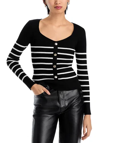 T Tahari Striped Sweetheart Neck Sweater In Black/white