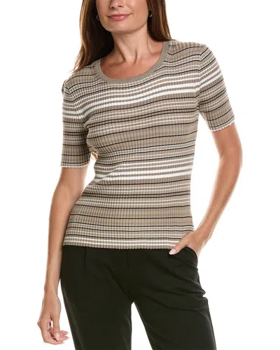 T Tahari Stripped Ribbed Knit T-shirt In Multi