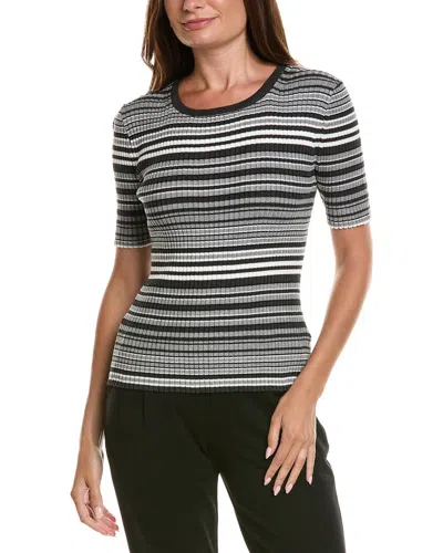 T Tahari Stripped Ribbed Knit T-shirt In Multi