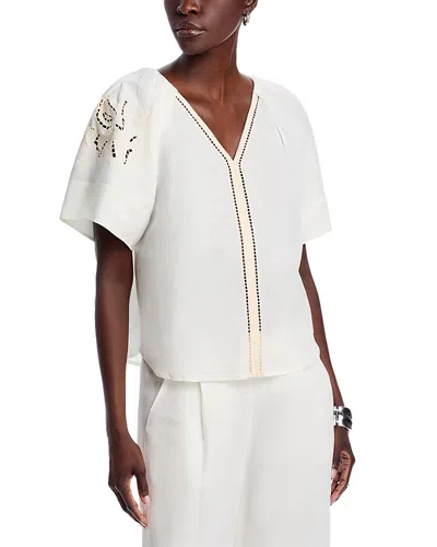 T Tahari T Tahar V Neck Blouse In White Star