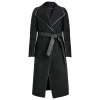 T Tahari Juliette Double Face Faux Leather Trim Belted Wool Coat Black In Black In Black