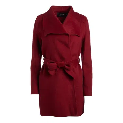 T Tahari Tahari Women's Deep Red Wool Belted Coat Jacket In Silver