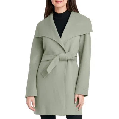 T Tahari Tahari Women's Wool Wrap Coat With Tie Belt, Sage In Green