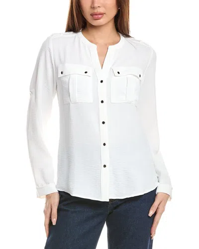 T Tahari Textured Roll Tab Blouse In White